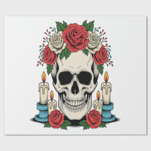 Floral Skull with Candles Halloween Wrapping Paper