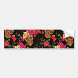 floral Skulls Bumper Sticker