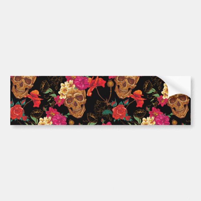 floral Skulls Bumper Sticker (Front)