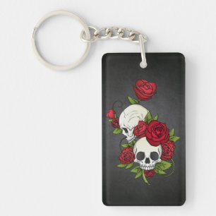 Floral Skulls Dia de los Muertos   Keychain