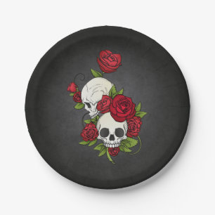 Floral Skulls Dia de los Muertos Paper Plate