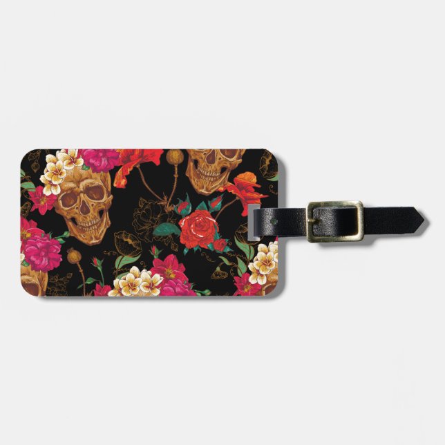 floral Skulls Luggage Tag (Front Horizontal)