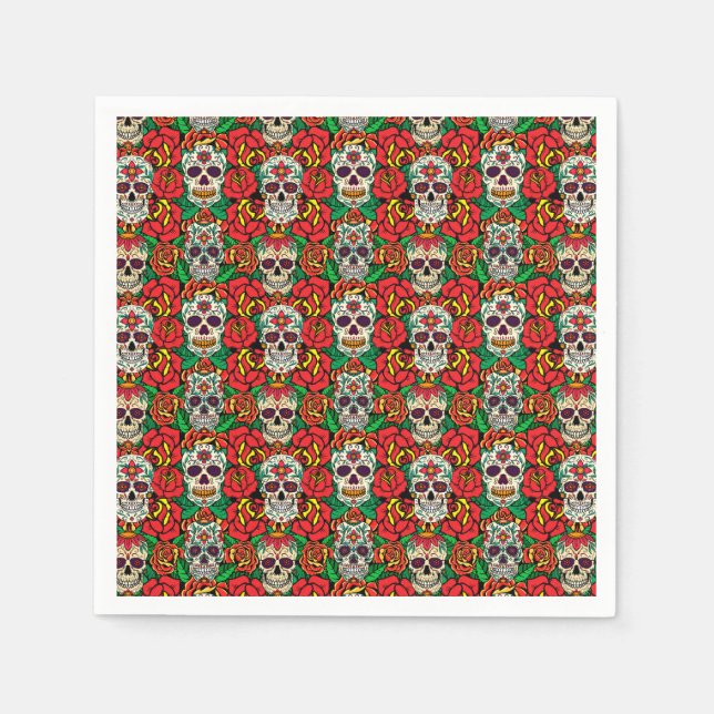 Floral Skulls Pattern Napkin (Front)