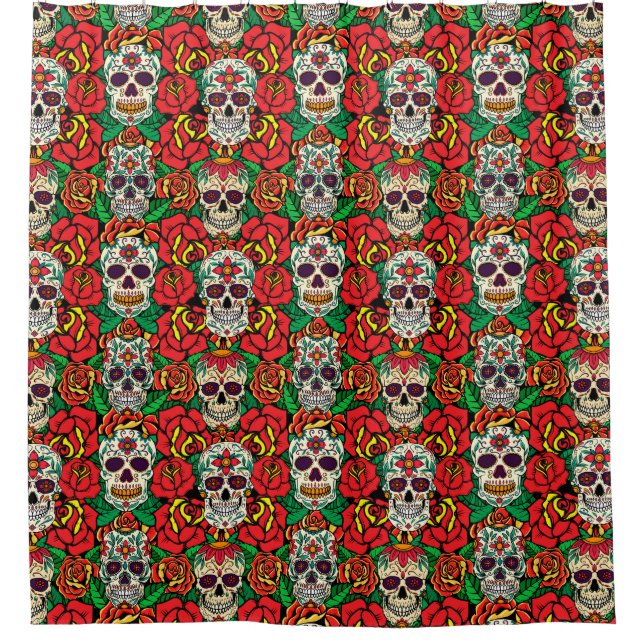 Floral Skulls Pattern Shower Curtain (Front)