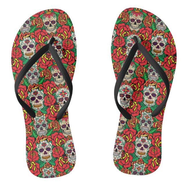 Floral Skulls Pattern Thongs (Footbed)