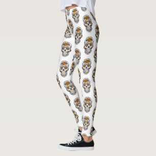 Floral Skulls Pattern Women Leggings