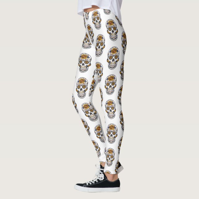 Floral Skulls Pattern Women Leggings (Left)