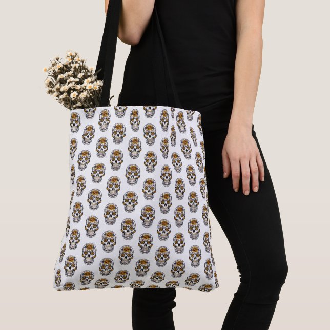 Floral Skulls Pattern Women Tote Bag (Close Up)