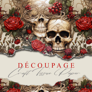 Floral Skulls Red Roses Gothic Tissue Paper