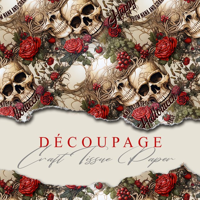 Floral Skulls Red Roses Gothic Wedding Halloween Tissue Paper (Creator Uploaded)