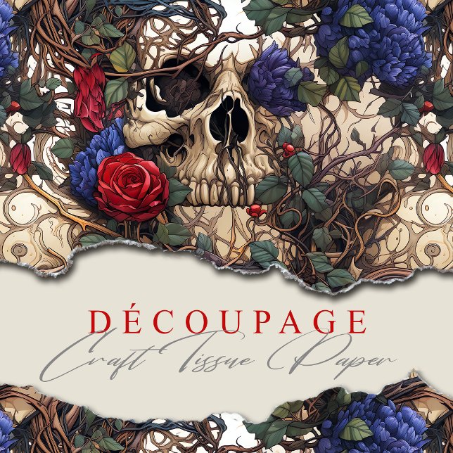 Floral Skulls Roses Blue Flowers Gothic Tissue Paper (Creator Uploaded)