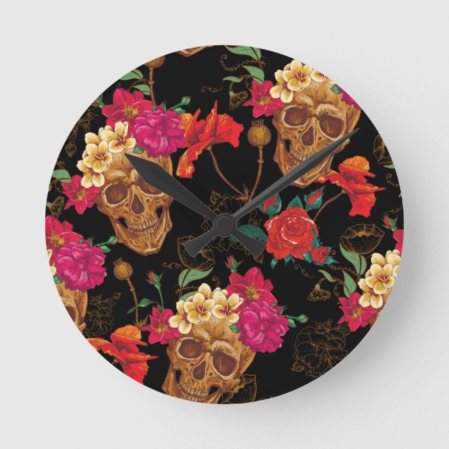 floral Skulls Round Clock (Front)