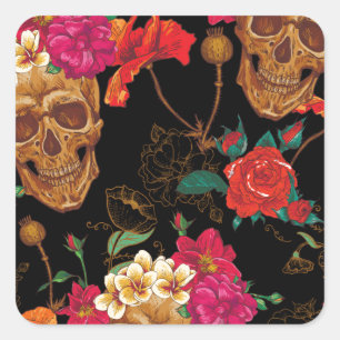 floral Skulls Square Sticker