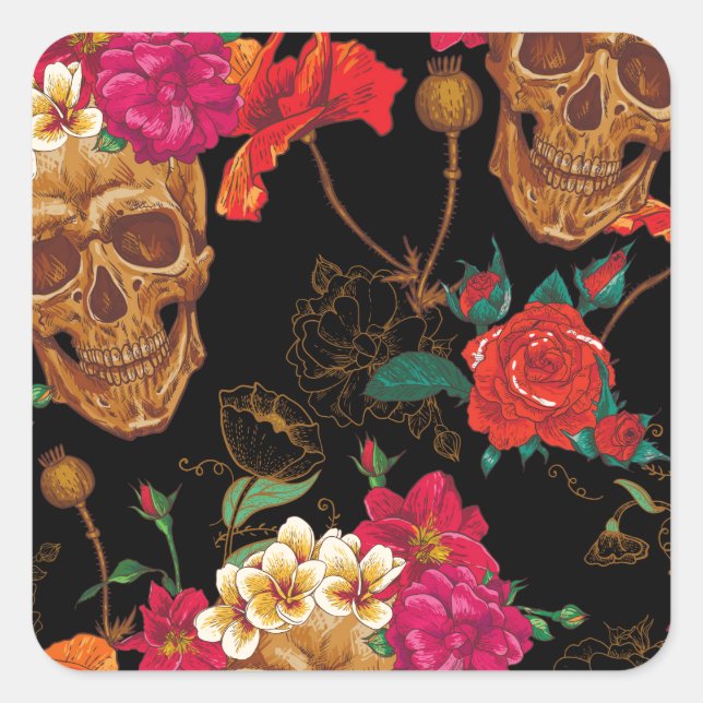 floral Skulls Square Sticker (Front)
