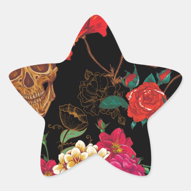 floral Skulls Star Sticker (Front)
