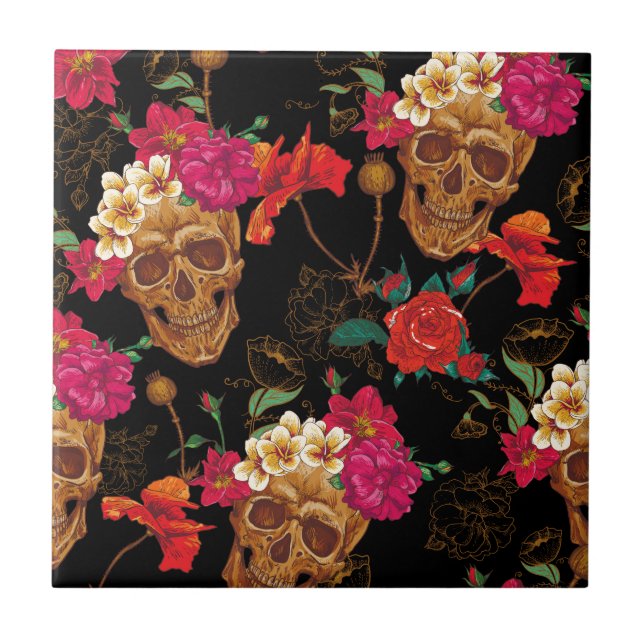 floral Skulls Tile (Front)