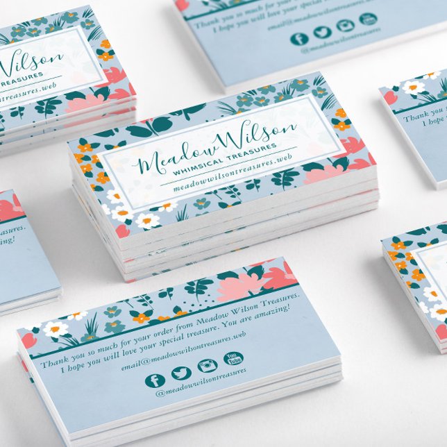 Floral Sky Blue Business Card (Creator Uploaded)