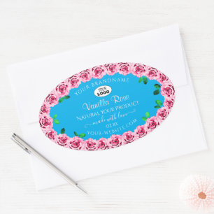 Floral Sky Blue Product Labels Pink Roses Add Logo