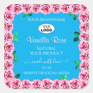 Floral Sky Blue Product Labels Pink Roses Add Logo