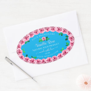 Floral Sky Blue Product Package Labels Pink Roses