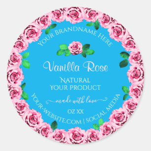 Floral Sky Blue Product Package Labels Pink Roses