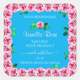 Floral Sky Blue Product Package Labels Pink Roses