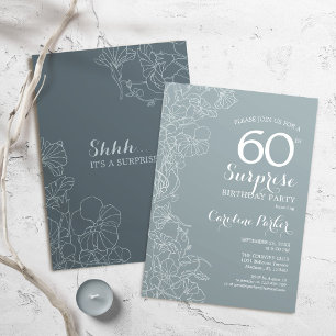 Floral Slate Blue Surprise 60th Birthday Party Invitation