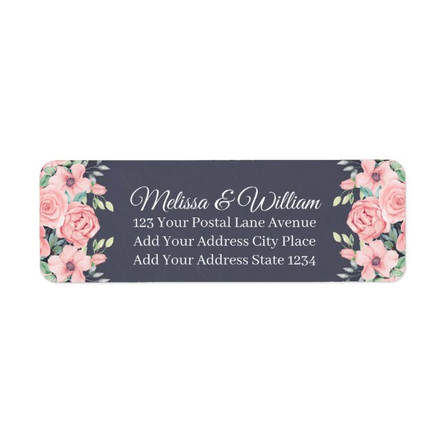 Floral Slate Grey Wedding Return Address Label (Front)