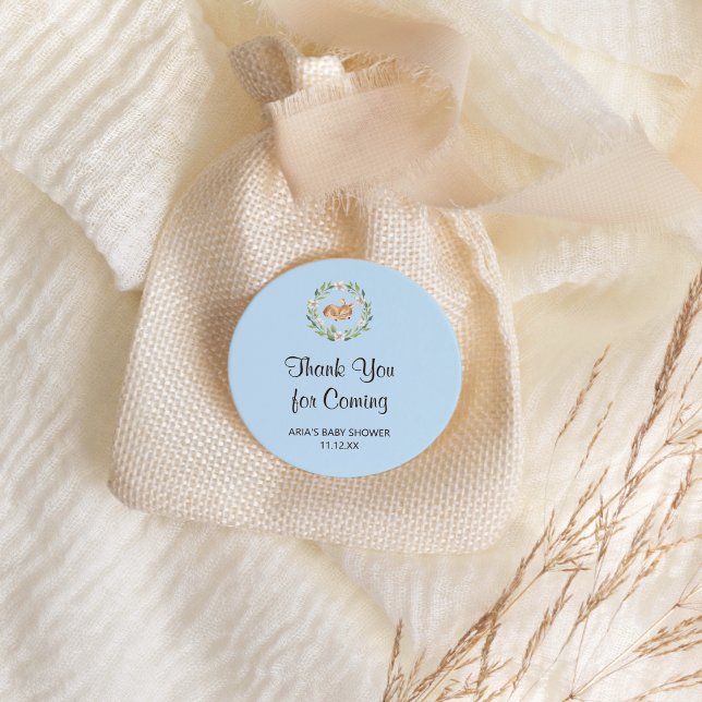 Floral Sleeping Deer Boy Baby Shower Favour Classic Round Sticker (Creator Uploaded)