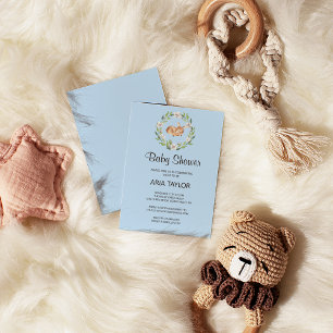 Floral Sleeping Deer Boy Baby Shower Invitation