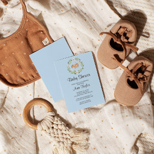 Floral Sleeping Deer Boy Shower Invitation