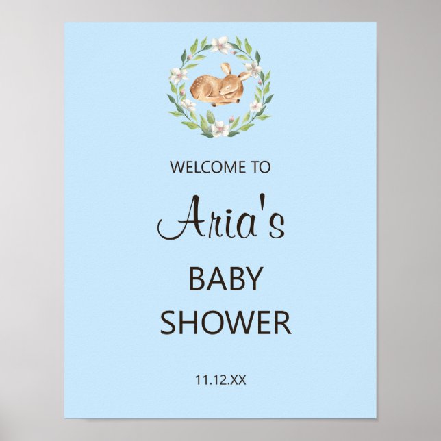 Floral Sleeping Deer Boy Shower Welcome Sign (Front)