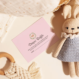 Floral Sleeping Deer Girl Diaper Raffle Enclosure Card