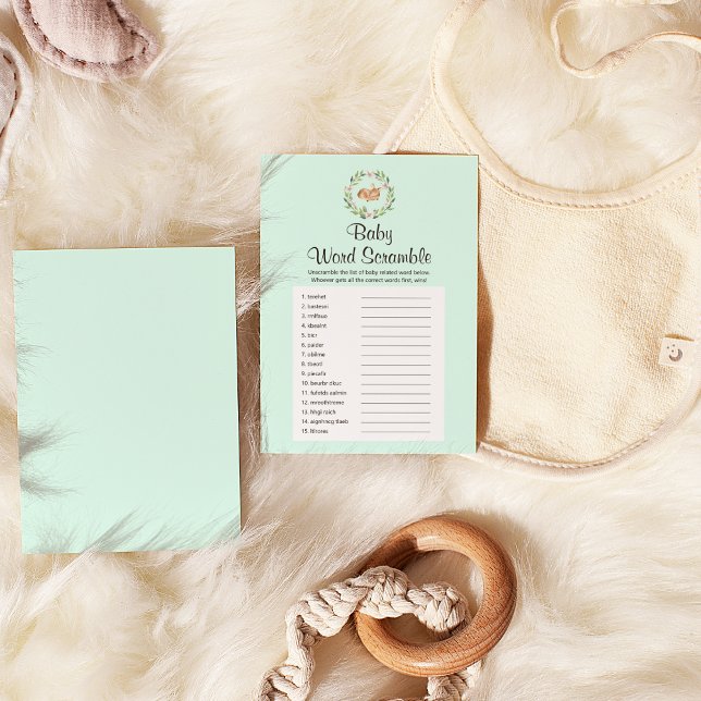 Floral Sleeping Deer Green Baby Word Scramble Game Flyer (Creator Uploaded)
