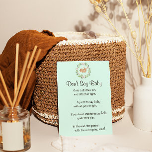 Floral Sleeping Deer Green "Don't Say Baby" Game Poster