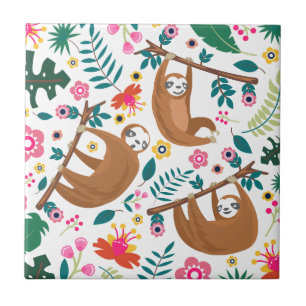 floral sloth ceramic tile