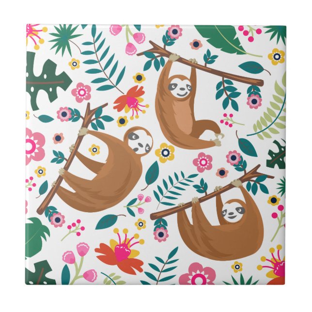 floral sloth ceramic tile (Front)