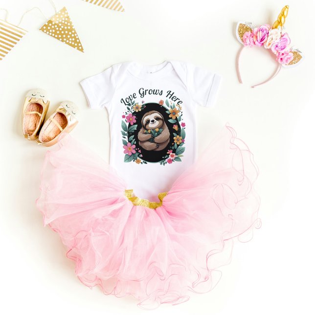 Floral Sloth Love Grows Here Baby Bodysuit (Creator Uploaded)