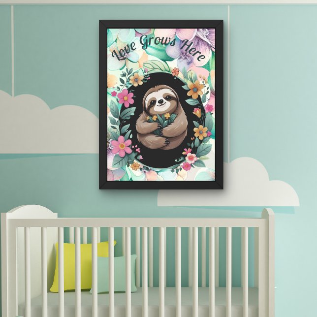 Floral Sloth Love Grows Here Photo Print (Creator Uploaded)