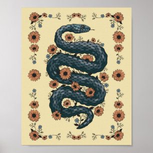 Floral snake (blue) poster