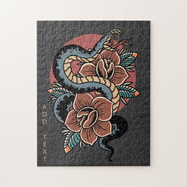 Floral Snake Mystic Grunge Illustration Esoteric Jigsaw Puzzle (Vertical)