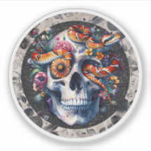 Floral Snake With Skull Sticker.