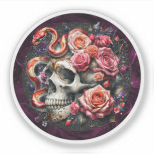Floral Snake With Skull Sticker.