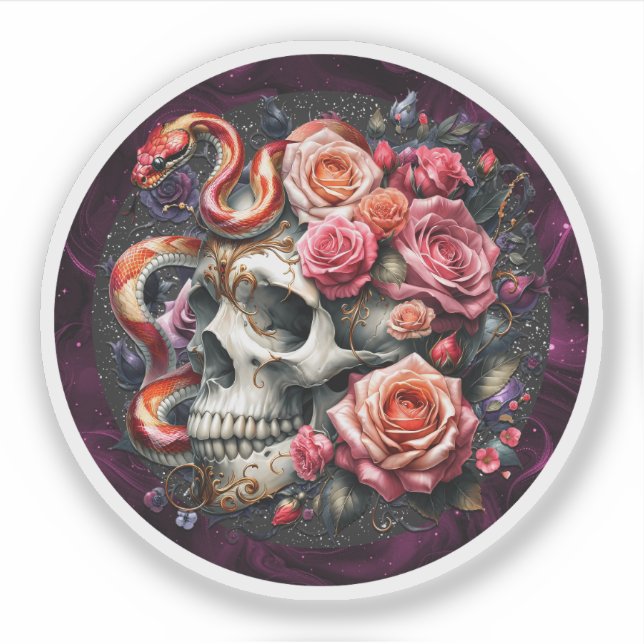 Floral Snake With Skull Sticker. (Front)
