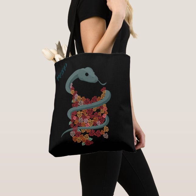 Floral Snake Wrap - Your Initials Tote Bag (Close Up)