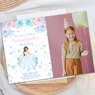 Floral Snow Falk Princess Birthday Invitation