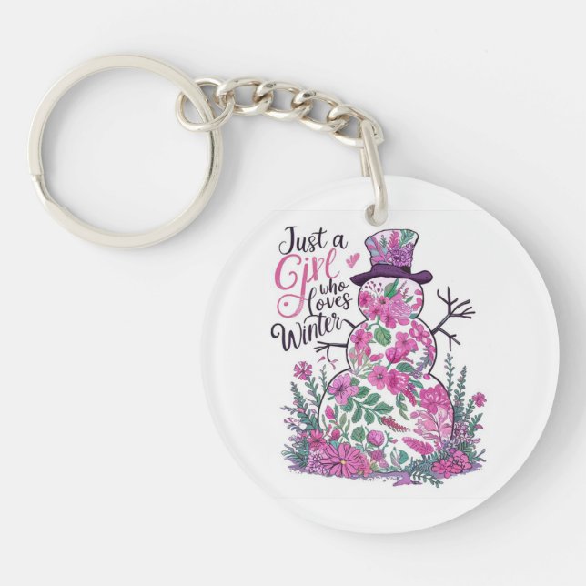 Floral Snowman : Just a Girl Who Loves Win Key Ring (Front)