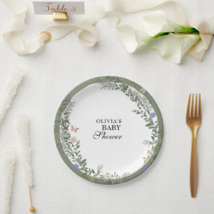 Floral Soft Green Lush Green Baby Shower  Paper Plate