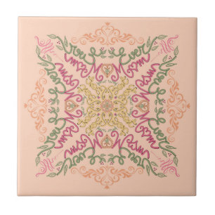 Floral Soft peach kaleidoscopic Script Best Mom Ceramic Tile