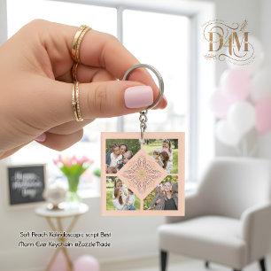 Floral Soft peach kaleidoscopic Script Best Mom  Key Ring